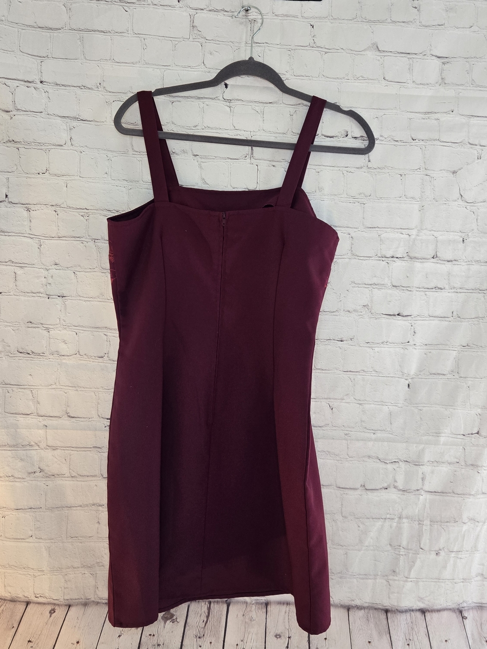 Vtg y2k 'No Boundaries' Burgundy floral trim boho preppy whimsigoth mini dress L - Picture 7 of 8